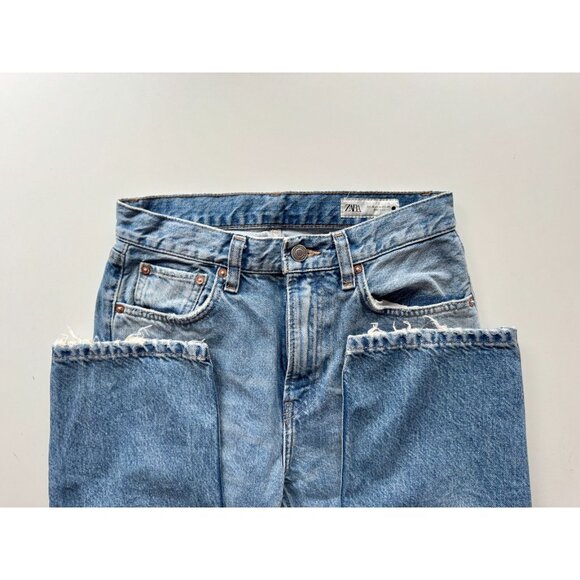 ZARA Medium Wash Denim High Rise Tapered Mom Fit Ankle Jeans, Size 4/26 - Picture 8 of 11